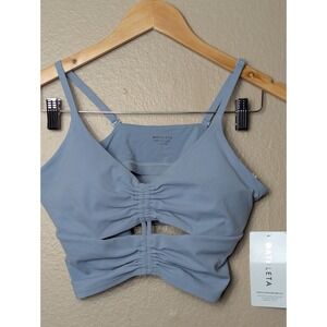 Athleta Cinch Longline Bra Blue Ruched Cutout Yoga Sports Bra Size L NWT